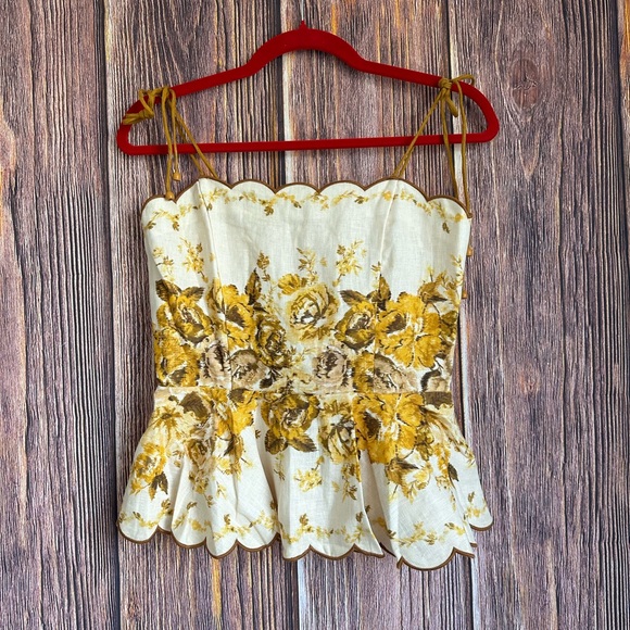 Zimmermann floral linen scallop top with shoulder ties Size 2 - Picture 5 of 6